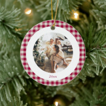 Natal Foto Personalizada Xadrez Vermelho Cranberry