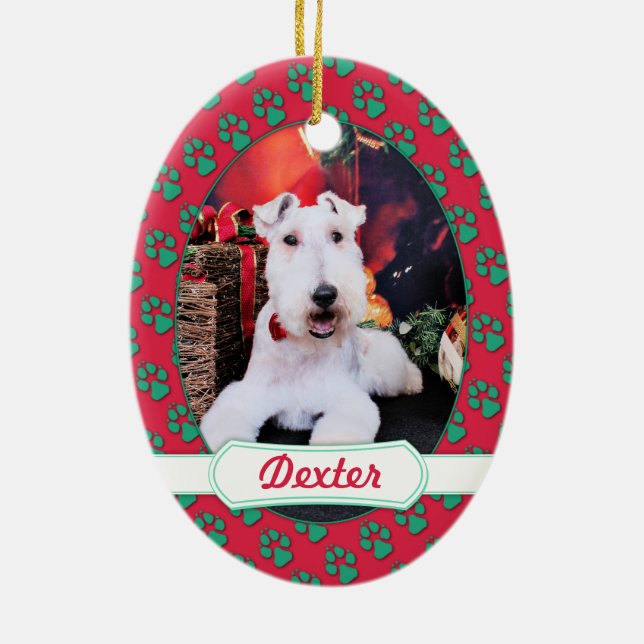 Ornamento De Cerâmica Natal - Fox Terrier - Dexter do fio (Verso)