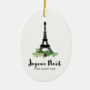 Ornamento De Cerâmica Natal francês da torre Eiffel de Joyeux Noel