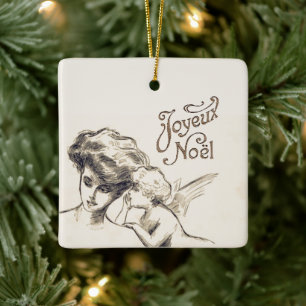 Ornamento De Cerâmica Natal Francês para Joyeux Noel Vintage