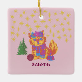 Ornamento De Cerâmica Natal Gatinho Fofo Retrô
