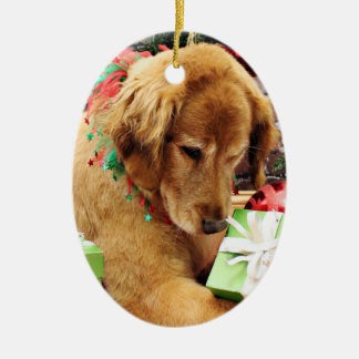 Ornamento De Cerâmica Natal - golden retriever - Addison