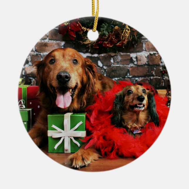 Ornamento De Cerâmica Natal - golden retriever máximo - Doxie - Chloe (Frente)