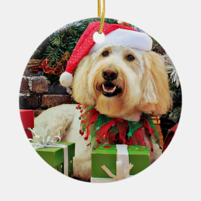 Ornamento De Cerâmica Natal - GoldenDoodle - Bella (Frente)