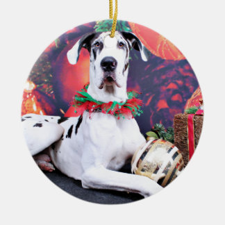 Ornamento De Cerâmica Natal - Harlequin great dane - Baron