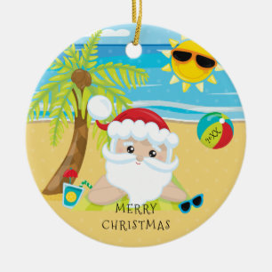 Ornamento De Cerâmica Natal havaiano tropical relaxante do Papai Noel