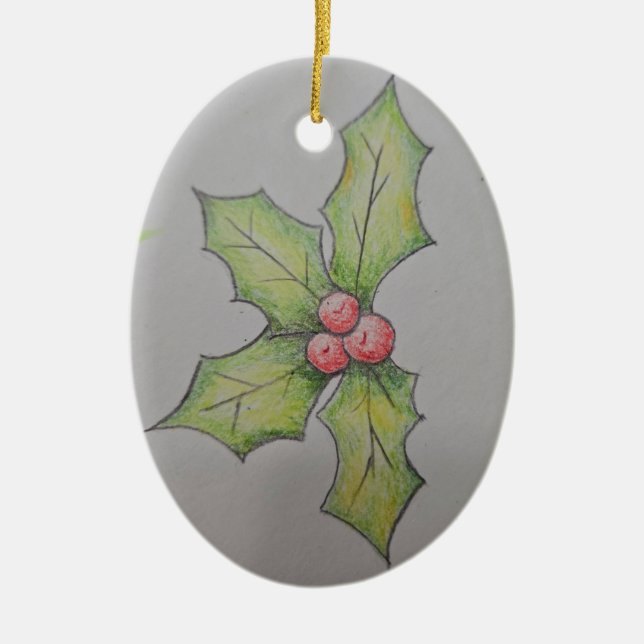 Ornamento De Cerâmica Natal Holly Sai e Berries (Frente)