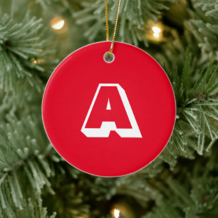 Ornamento De Cerâmica Natal inicial personalizado monograma vermelho e b