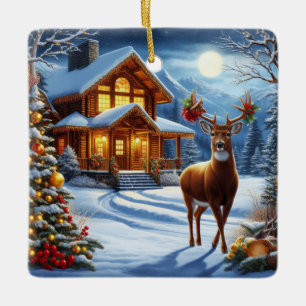 Ornamento De Cerâmica Natal/Inverno Deer Lodge