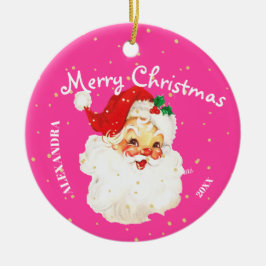 Ornamento De Cerâmica Natal Jolly Santa Claus Foto Pessoal Rosa