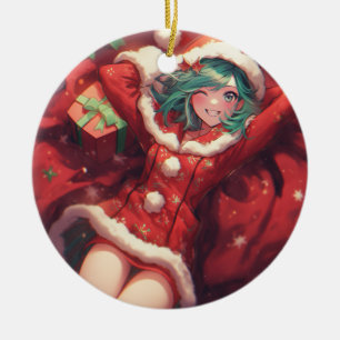 Ornamento De Cerâmica Natal Kawaii apresenta presentes Papais noeis anim