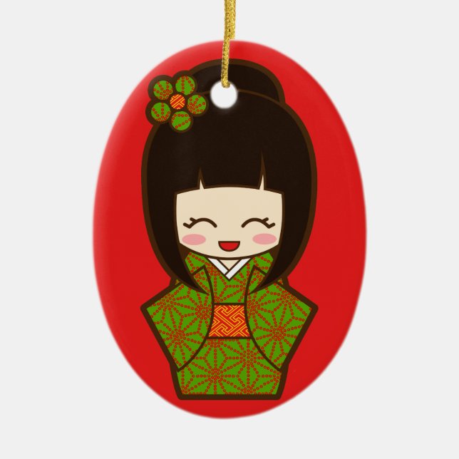 Ornamento De Cerâmica Natal Kokeshi (Frente)