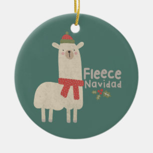 Ornamento De Cerâmica Natal Llama Pun: Fleece Navidad