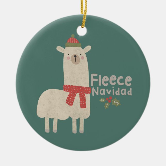 Ornamento De Cerâmica Natal Llama Pun: Fleece Navidad (Frente)