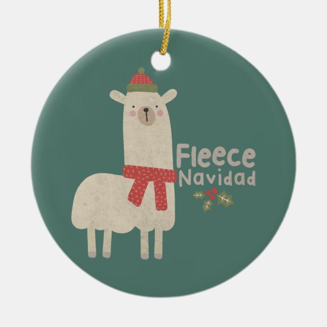 Ornamento De Cerâmica Natal Llama Pun: Fleece Navidad (Frente)