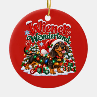 Ornamento De Cerâmica Natal Longo e Alegre, Dachshund Engraçado no Natal