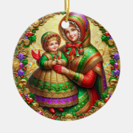 Ornamento De Cerâmica NATAL ~ Mãe e Filho do século XIX ~