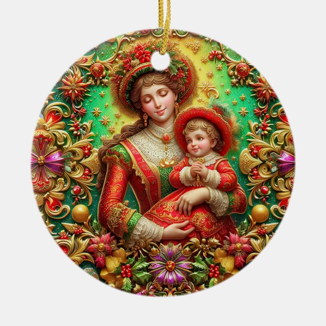 Ornamento De Cerâmica NATAL ~ Mãe e Filho do século XIX ~ (Frente)