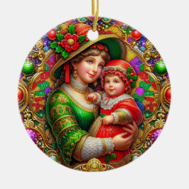 Ornamento De Cerâmica NATAL ~ Mãe e Filho do século XIX ~