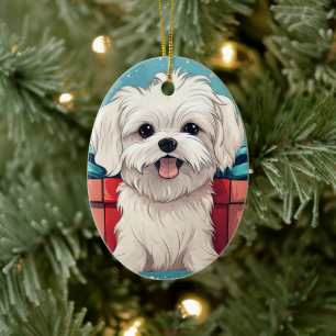 Ornamento De Cerâmica Natal Maltês Único, Presente Para Povoados De Cão