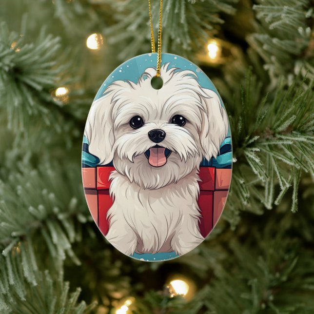 Ornamento De Cerâmica Natal Maltês Único, Presente Para Povoados De Cão (Árvore)