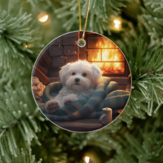Ornamento De Cerâmica Natal Maltês Único, Presente Para Povoados De Cão