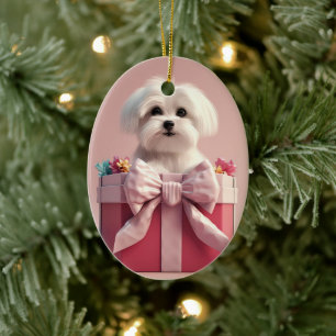 Ornamento De Cerâmica Natal Maltês Único, Presente Para Povoados De Cão