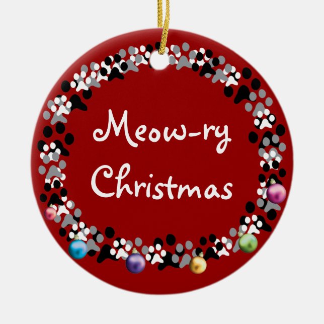 Ornamento De Cerâmica Natal Meow-relé (Frente)