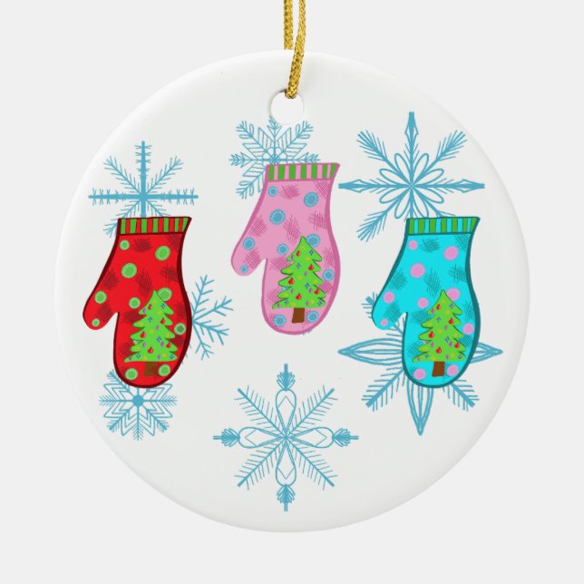 Ornamento De Cerâmica Natal Mittens (Frente)