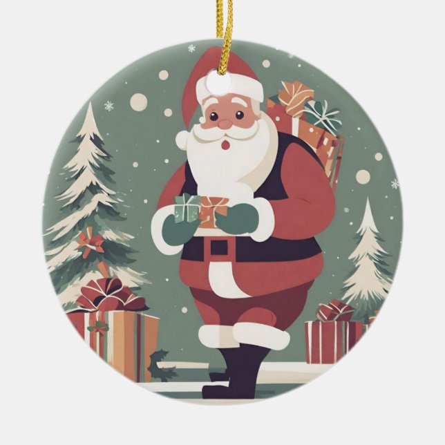 Ornamento De Cerâmica Natal moderno do meio século Santa Claus (Frente)