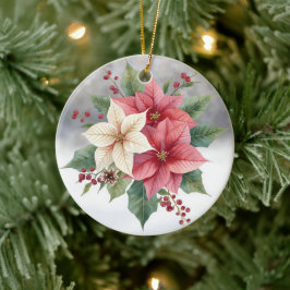 Ornamento De Cerâmica Natal moderno Poinsettia rosa e branco