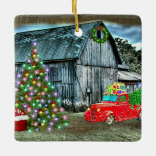 Ornamento De Cerâmica Natal Na Fazenda Rustic Barn