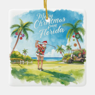 Ornamento De Cerâmica Natal na Flórida  Papai Noel jogando golfe 