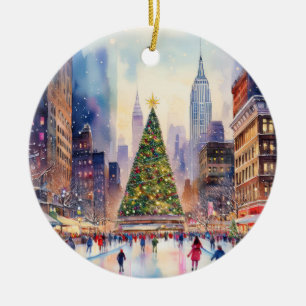 Ornamento De Cerâmica Natal na Time Square Nova Iorque Watercolor