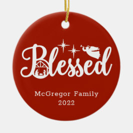 Ornamento De Cerâmica Natal Natividade Bendito Vermelho e Branco