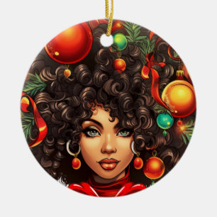 Ornamento De Cerâmica Natal Negro Sista Melanin Rainha Xmas