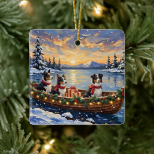 Ornamento De Cerâmica Natal no barco com Border Collie