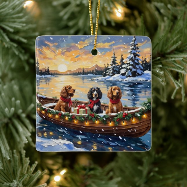 Ornamento De Cerâmica Natal no Barco com Cocker Spaniel (Árvore)