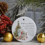 Ornamento De Cerâmica Natal no Céu | Memorial de Fotografias<br><div class="desc">Este ornamento memorial é a forma perfeita de expressar a memória de um ente querido que nunca será esquecido. Apresentando sua foto favorita, uma bela citação, e o nome e as datas de seu amado de um lado. Ilustrações de cadeira de Natal em aquarela e poema no outro. Honre a...</div>