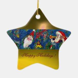 Ornamento De Cerâmica NATAL NOITE SANTA CLAUS Yellow Star