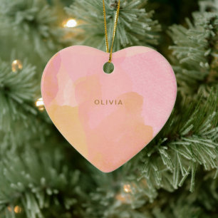 Ornamento De Cerâmica Natal Nome Personalizado Aquarela Rosa Amarelo