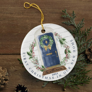 Ornamento De Cerâmica Natal Novo Marinho doméstico Blue Watercolor Door 