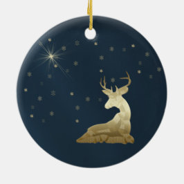 Ornamento De Cerâmica Natal, Ouro Deer e Flocos de Neve