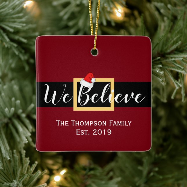 Ornamento De Cerâmica Natal Papai Noel Acreditamos na Foto da Família (Árvore)