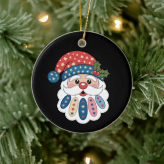 Ornamento De Cerâmica Natal Papai Noel Remendo Floco de Neve Azevinho In