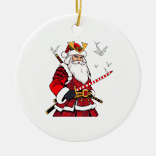 Ornamento De Cerâmica Natal Papai Noel Samurai Arte Japonesa