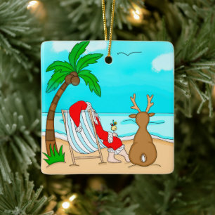 Ornamento De Cerâmica Natal, Papais noeis e Reindeer em Praia
