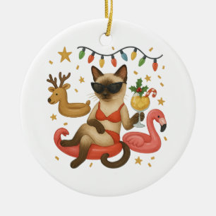 Ornamento De Cerâmica Natal para amantes de gatos siameses em julho