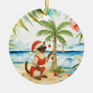 Ornamento De Cerâmica Natal para amantes de gatos siameses em julho