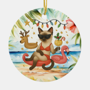 Ornamento De Cerâmica Natal para amantes de gatos siameses em julho